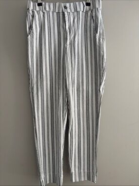 Hollister White Pants with Black Pinstripes